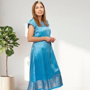 Light Blue Silk Knee-Length Dress for Summer | Muvvas Boutique
